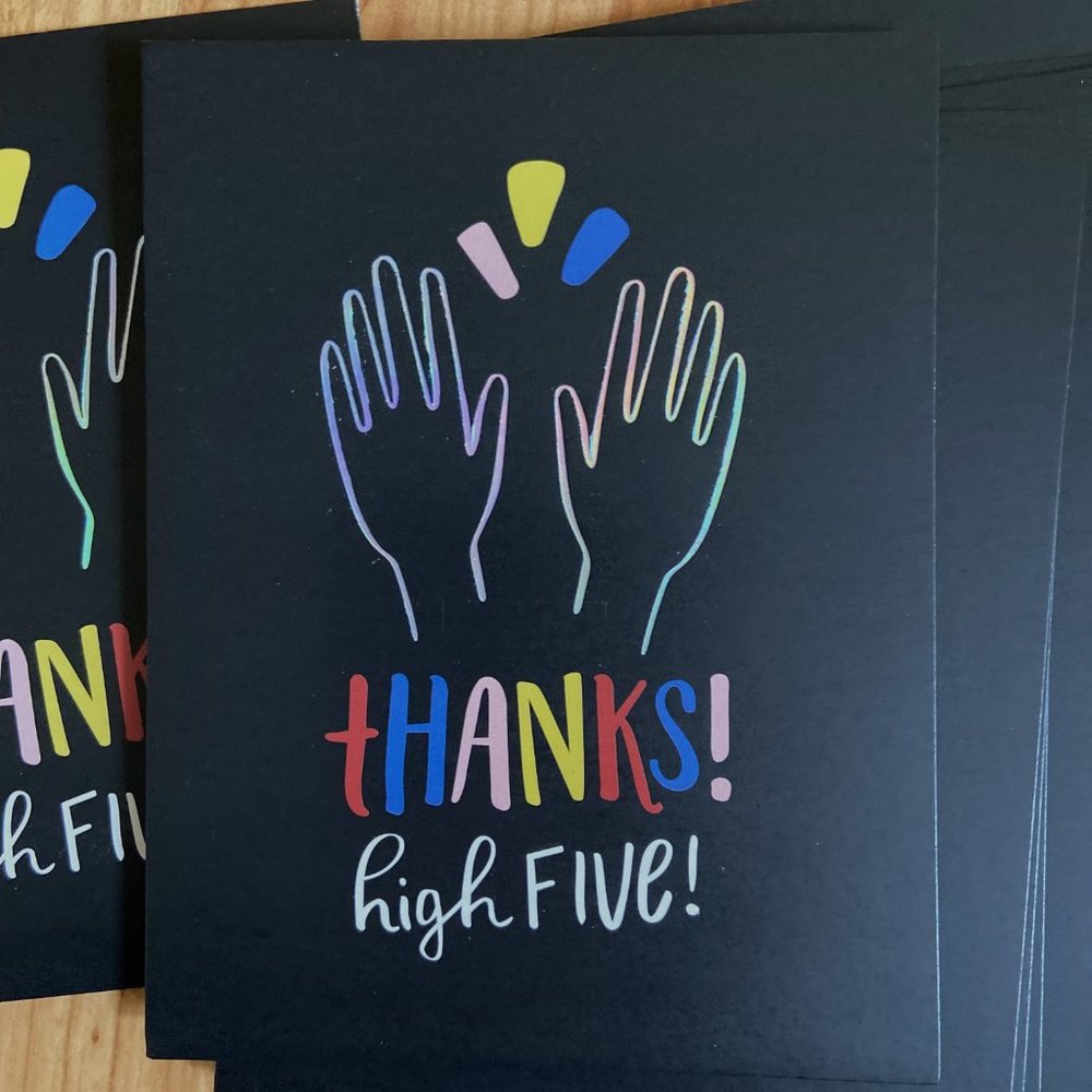 Paper Riot Black Thanks High Five!  Thank You Cards and envelopes Set of 10 NIB